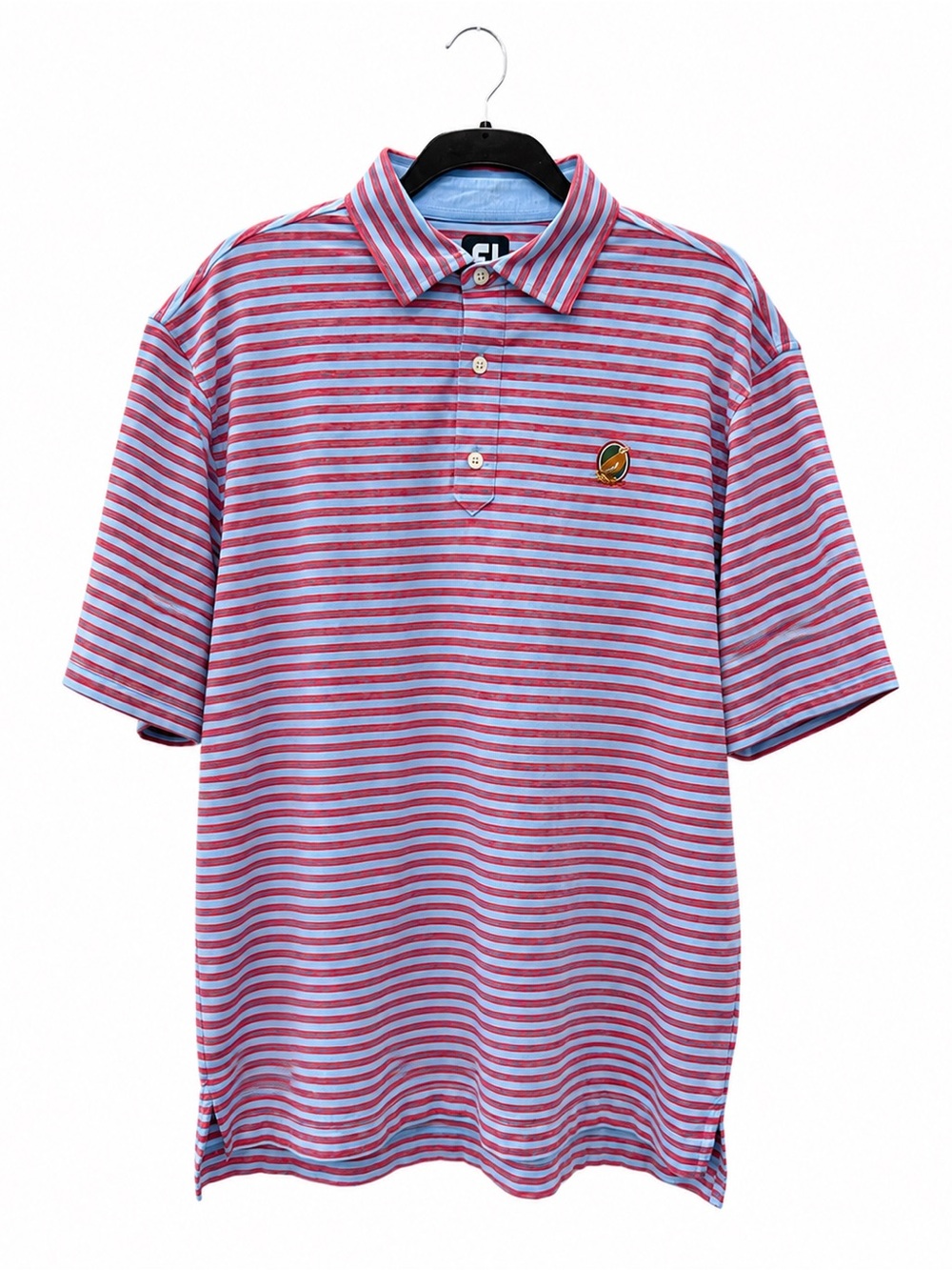 Footjoy Brays Island Polo Shirt L Blue Coral Stripe Golf Performance